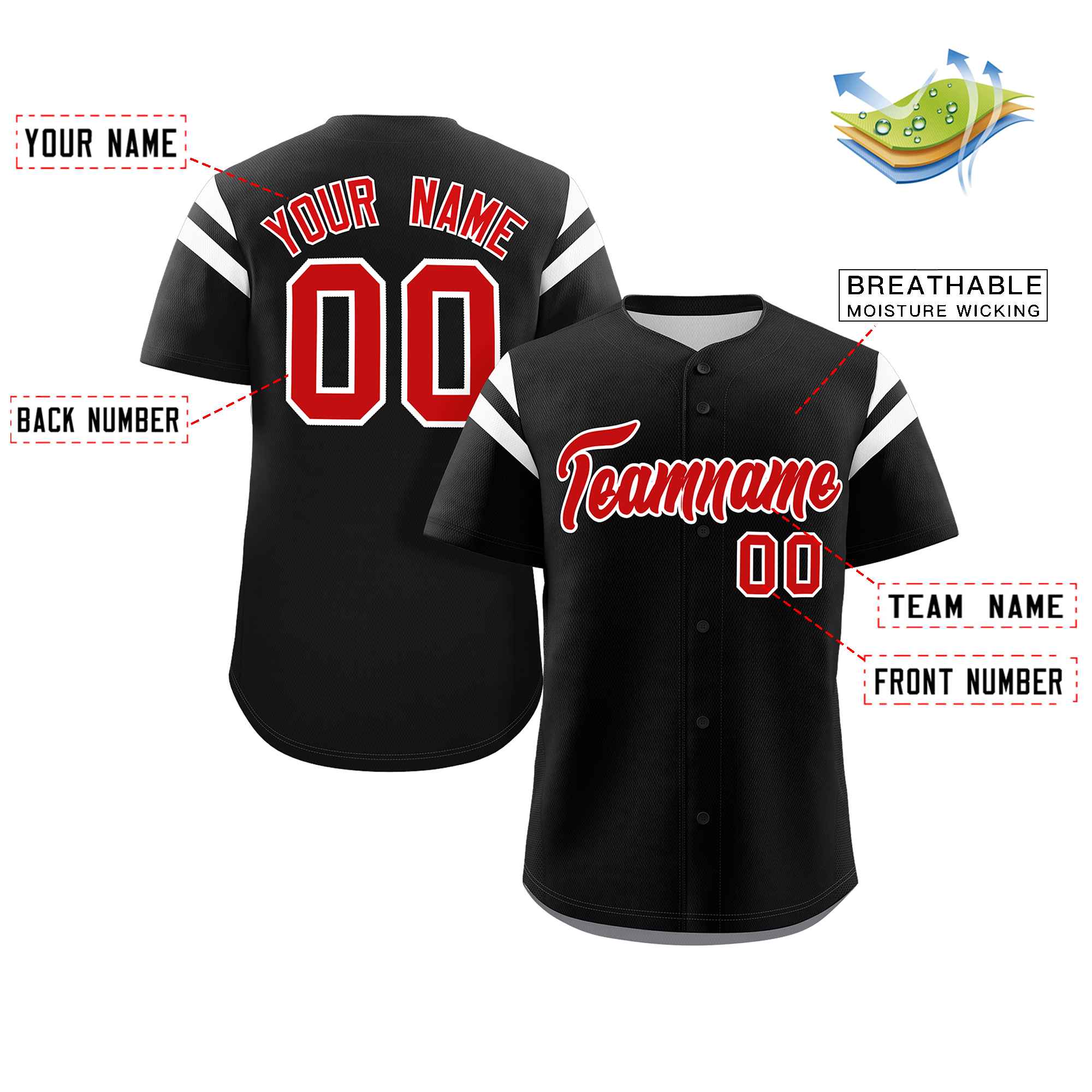 Custom Black Red-White Classic Style Personalized Full Button Authentic Baseball Jersey