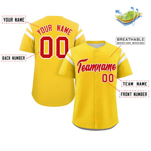 Custom Gold Red-White Classic Style Personalized Full Button Authentic Baseball Jersey