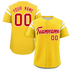 Custom Gold Red-White Classic Style Personalized Full Button Authentic Baseball Jersey