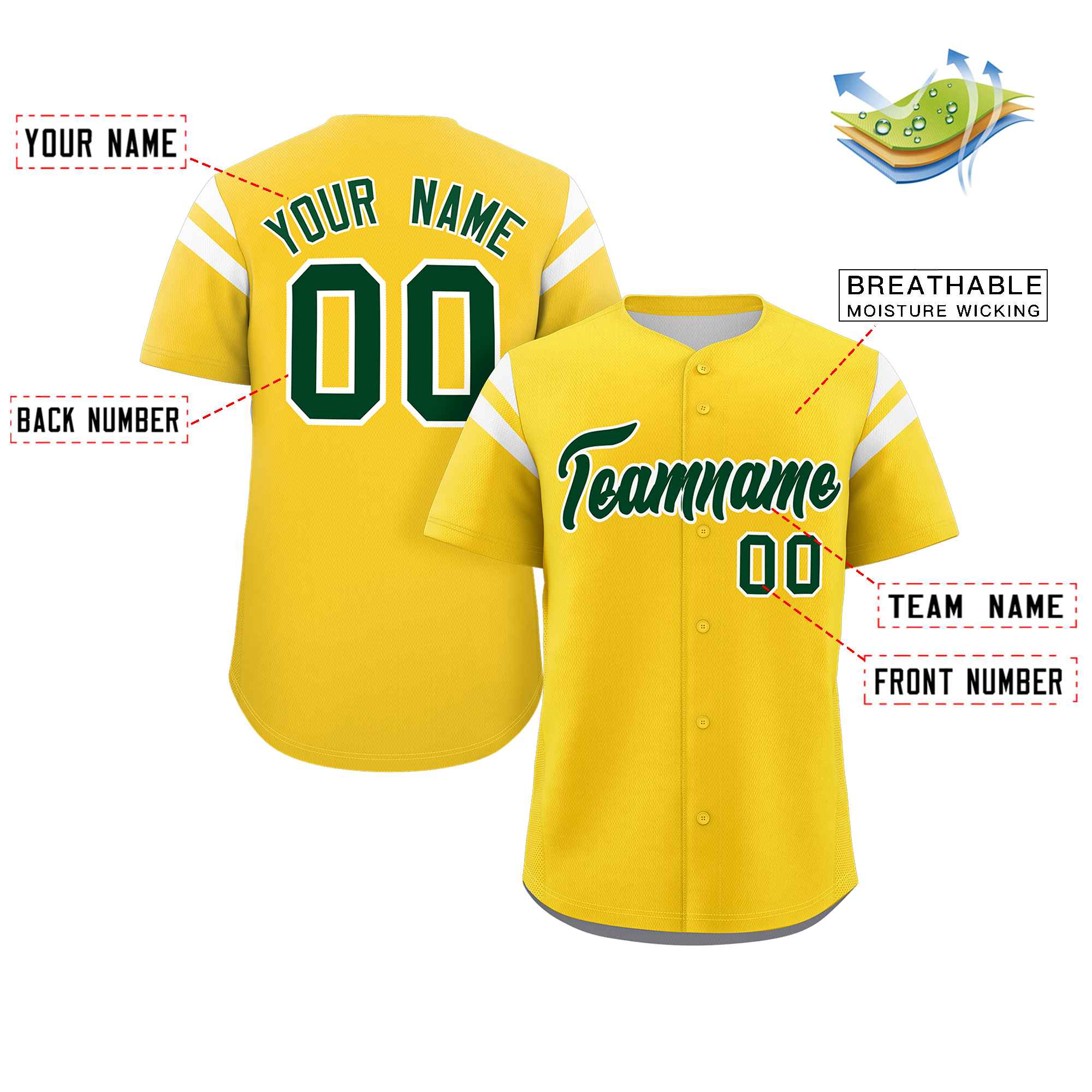 Custom Gold Green-White Classic Style Personalized Full Button Authentic Baseball Jersey