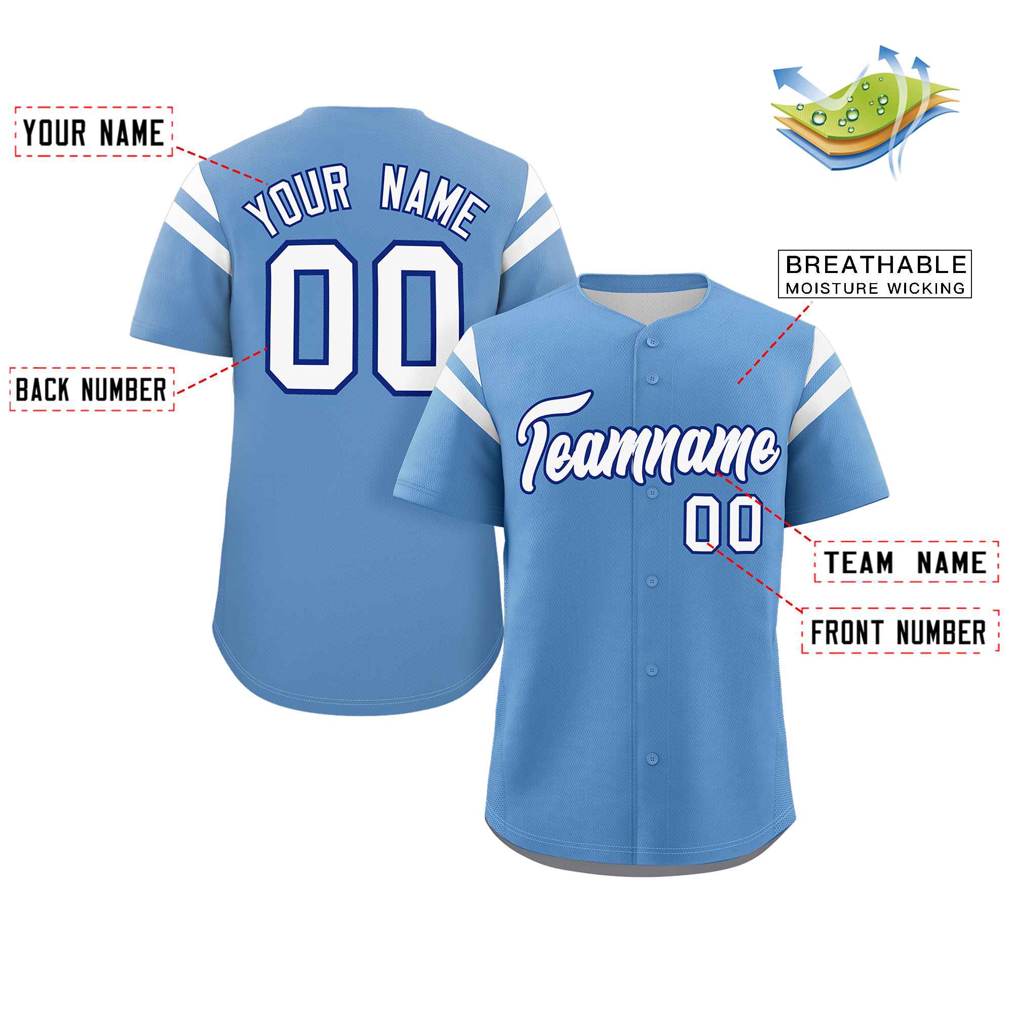 Custom Light Blue White Classic Style Personalized Full Button Authentic Baseball Jersey