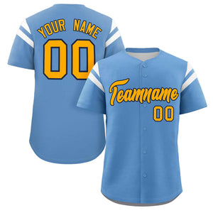 Custom Light Blue Yellow-White Classic Style Personalized Full Button Authentic Baseball Jersey