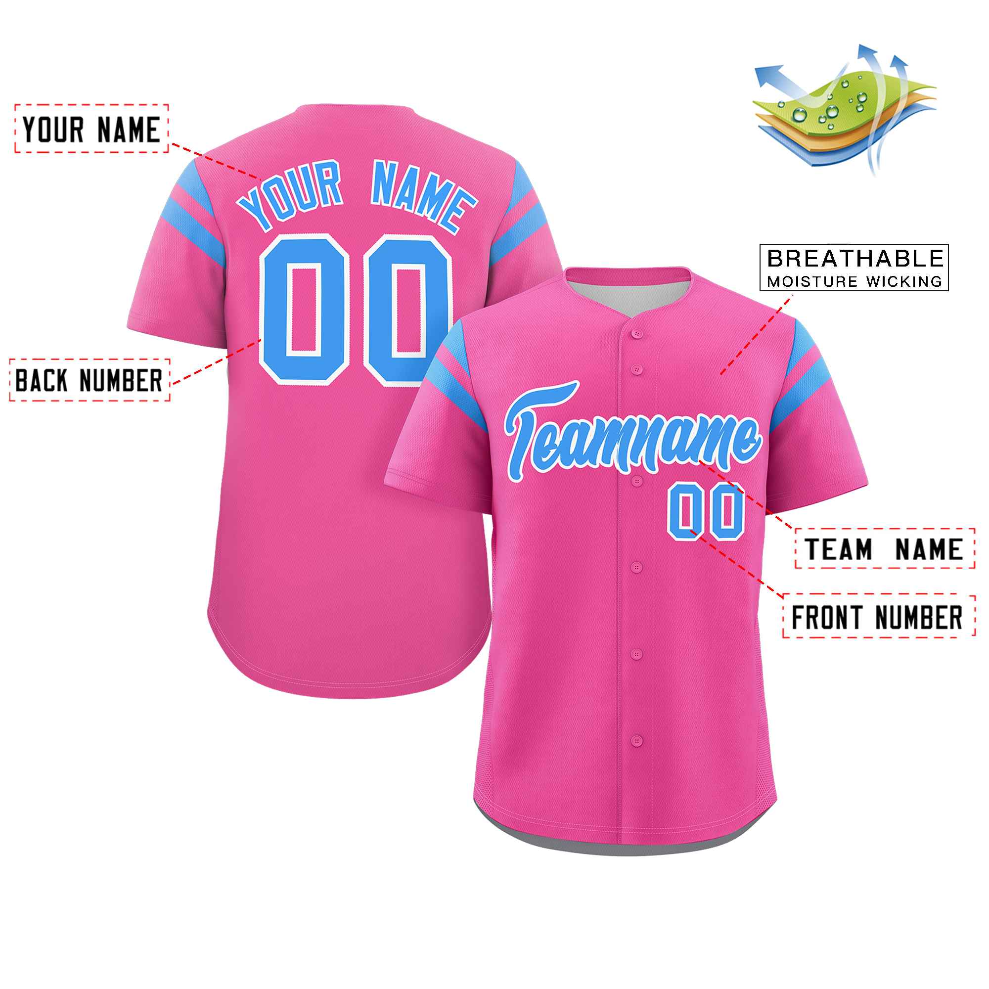 Custom Pink Blue Classic Style Personalized Full Button Authentic Baseball Jersey