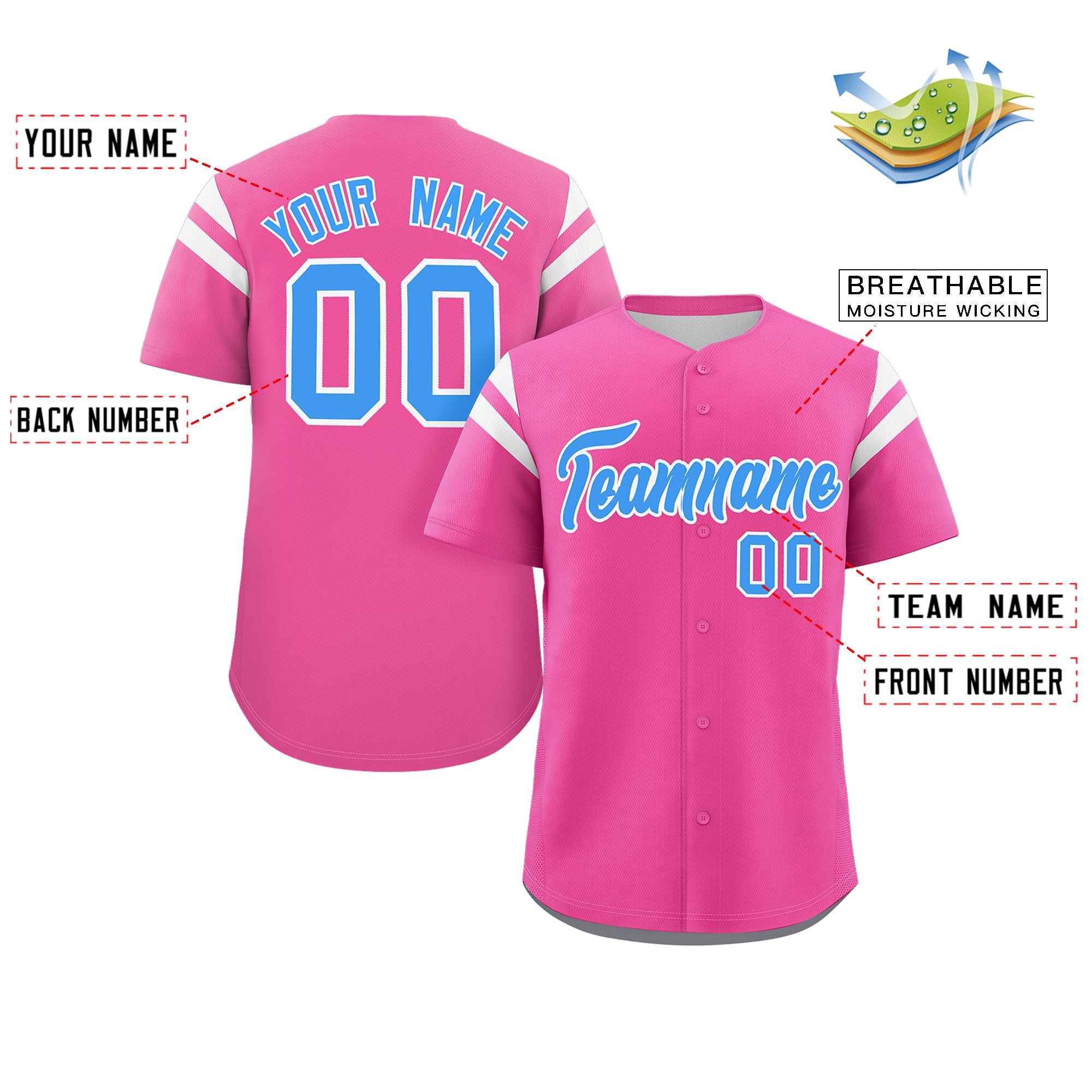 Custom Pink Blue-White Classic Style Personalized Full Button Authentic Baseball Jersey