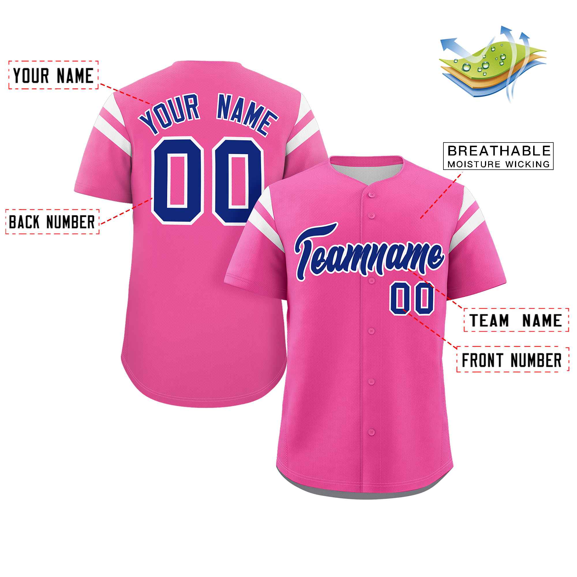 Custom Pink Royal-White Classic Style Personalized Full Button Authentic Baseball Jersey