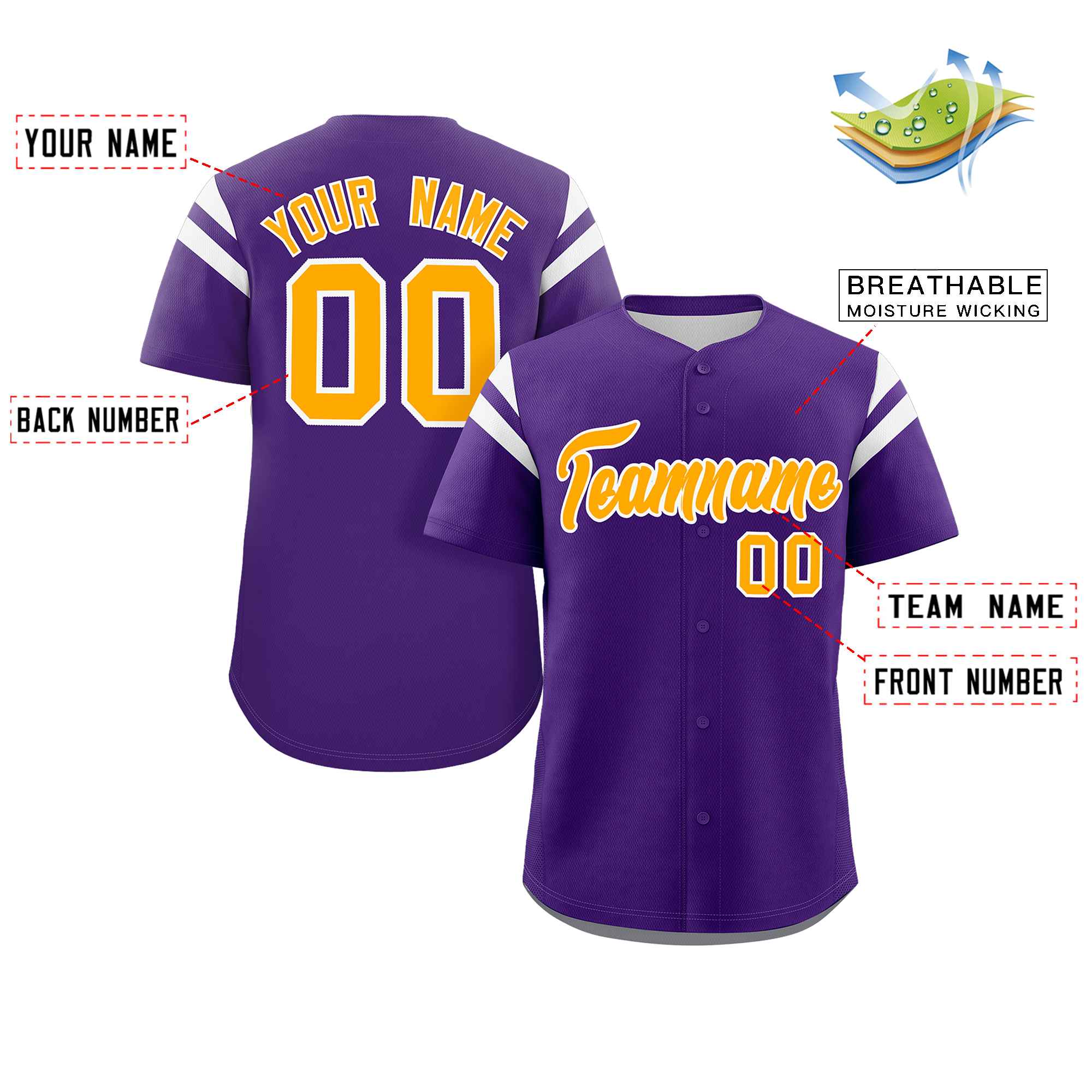 Custom Purple Yellow-White Classic Style Personalized Full Button Authentic Baseball Jersey