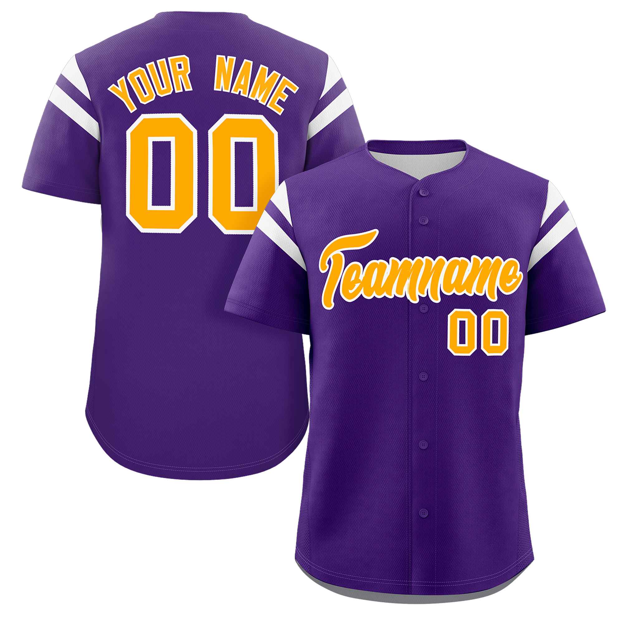 Custom Purple Yellow-White Classic Style Personalized Full Button Authentic Baseball Jersey