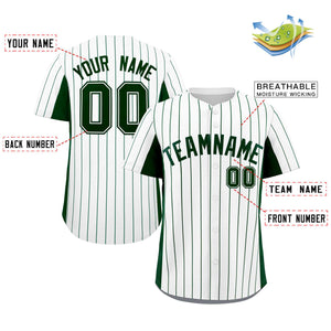 Custom White Green Stripe Fashion Design Full Button Authentic Baseball Jersey