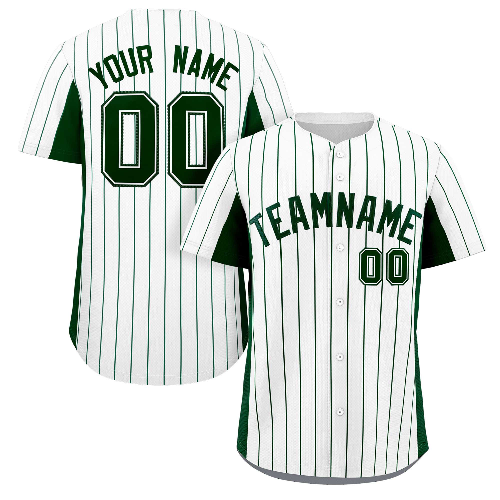 Custom White Green Stripe Fashion Design Full Button Authentic Baseball Jersey