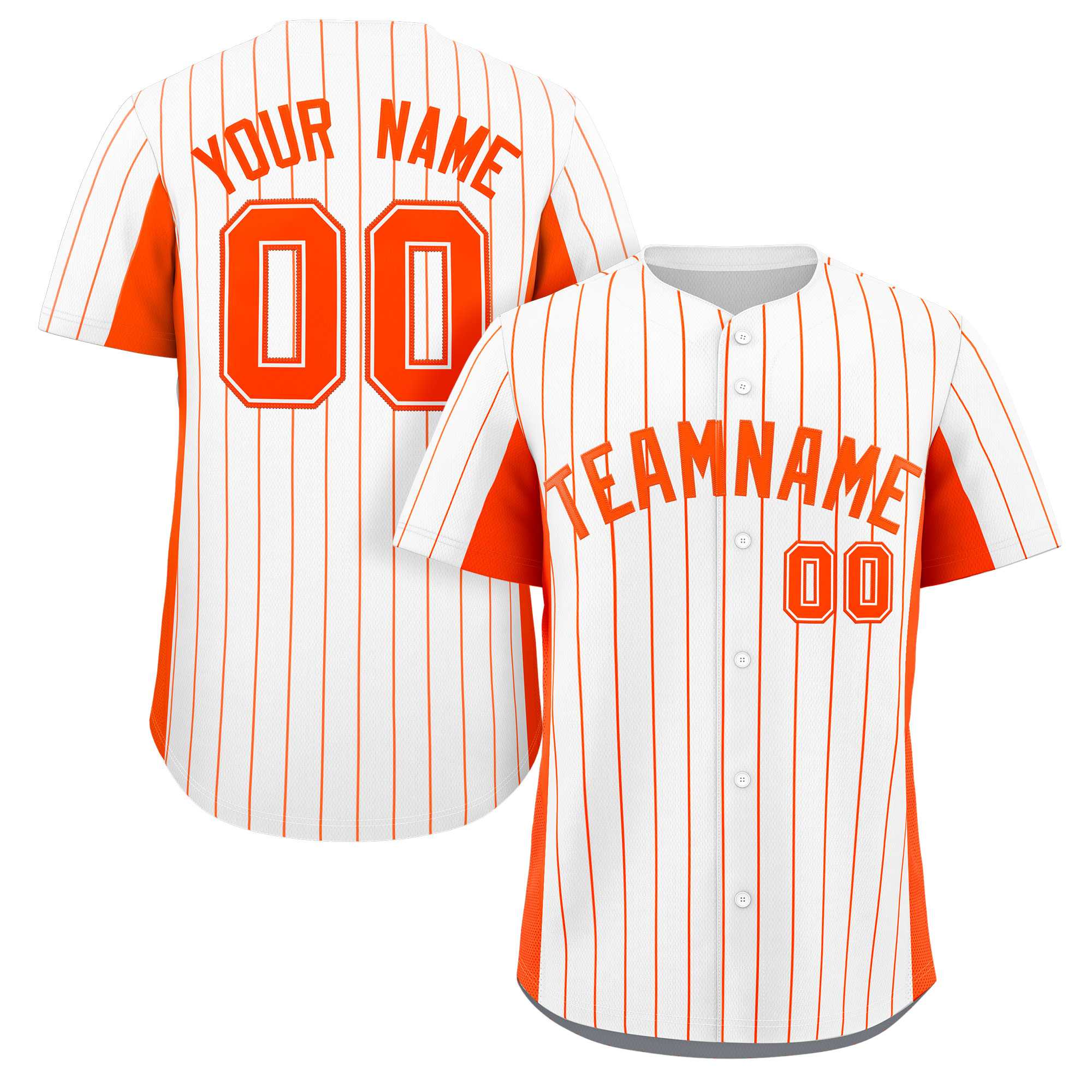 Custom White Orange Stripe Fashion Design Full Button Authentic Baseball Jersey