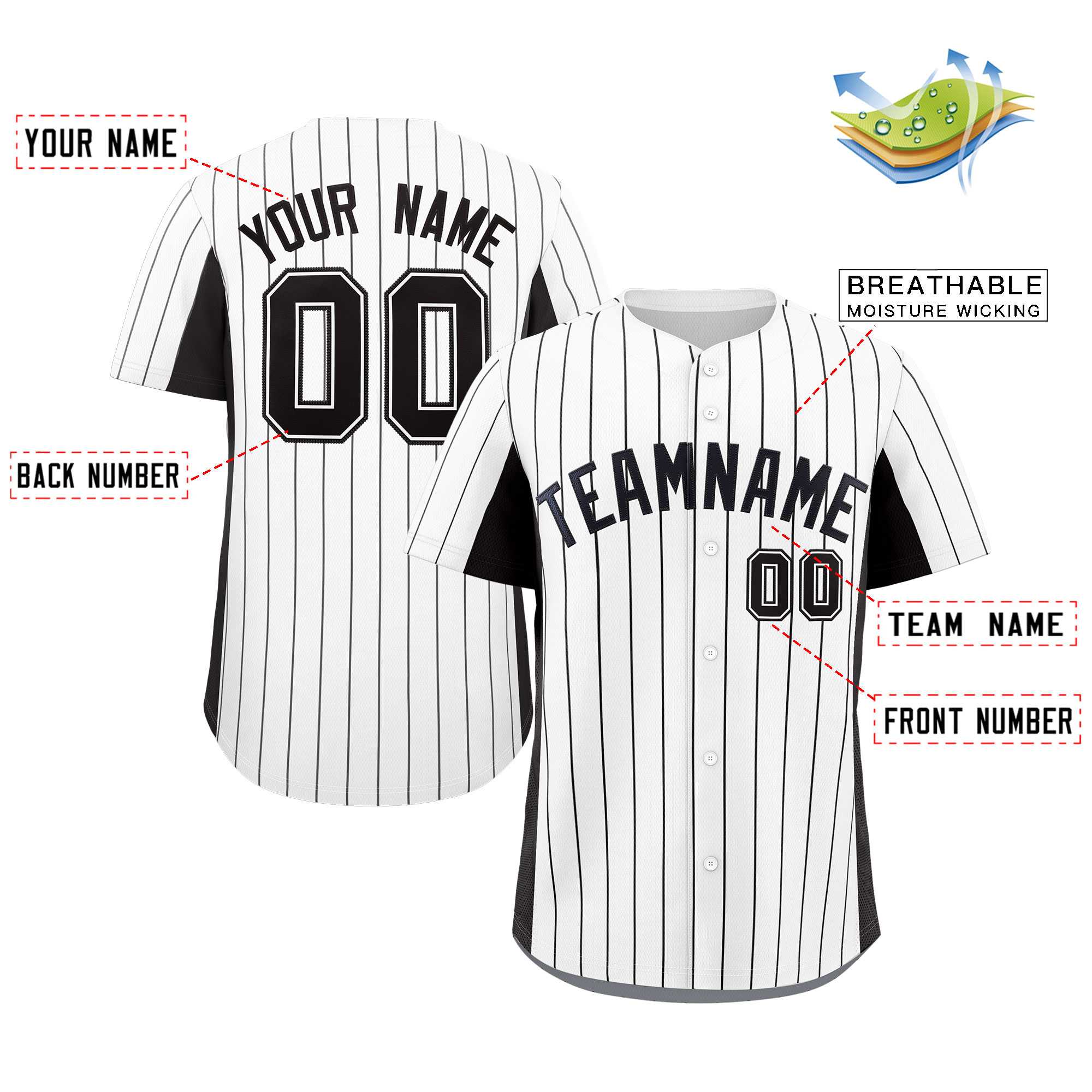 Custom White Black Stripe Fashion Design Full Button Authentic Baseball Jersey