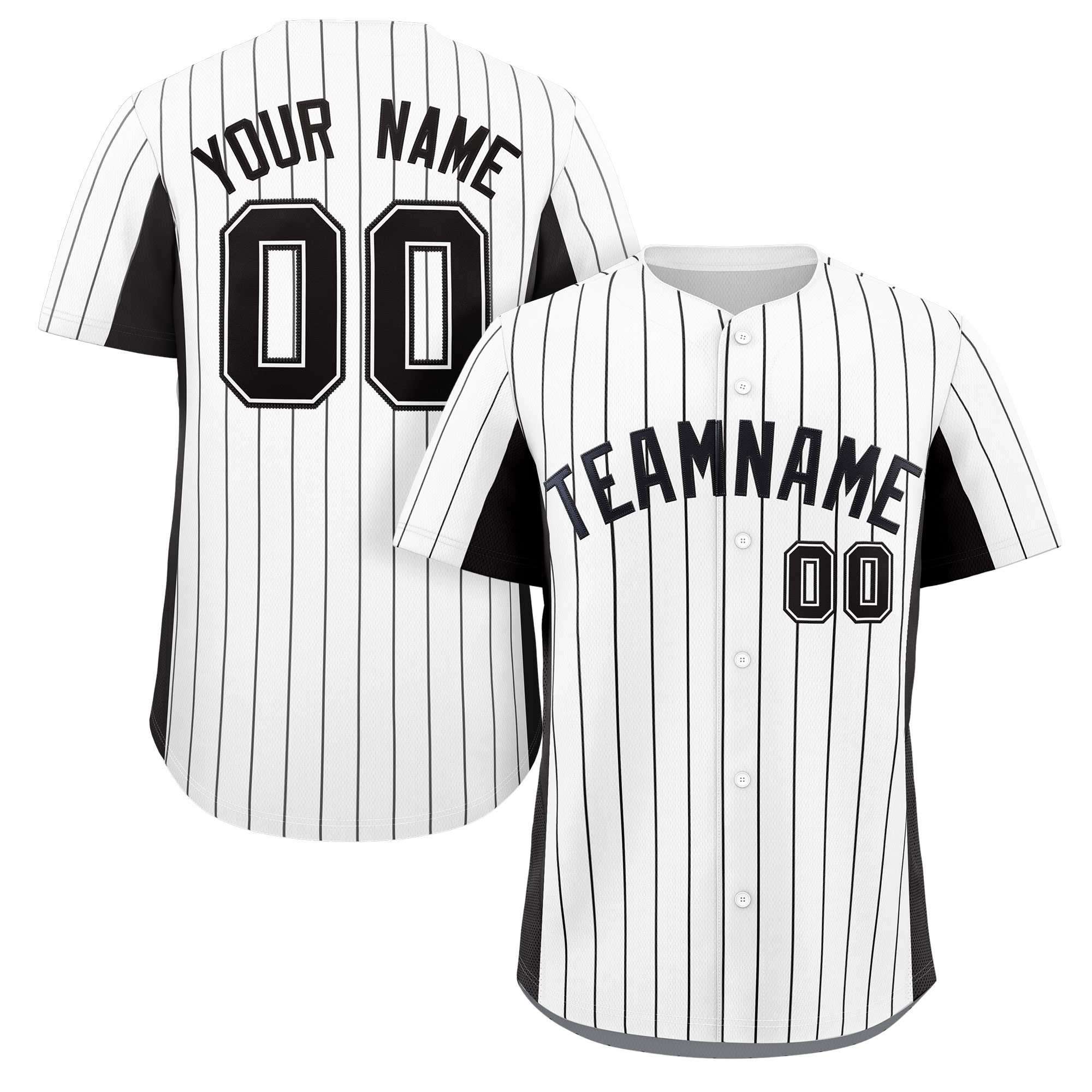 Custom White Black Stripe Fashion Design Full Button Authentic Baseball Jersey