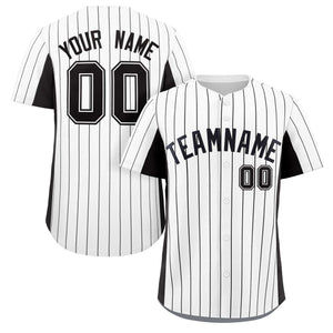 Custom White Black Stripe Fashion Design Full Button Authentic Baseball Jersey