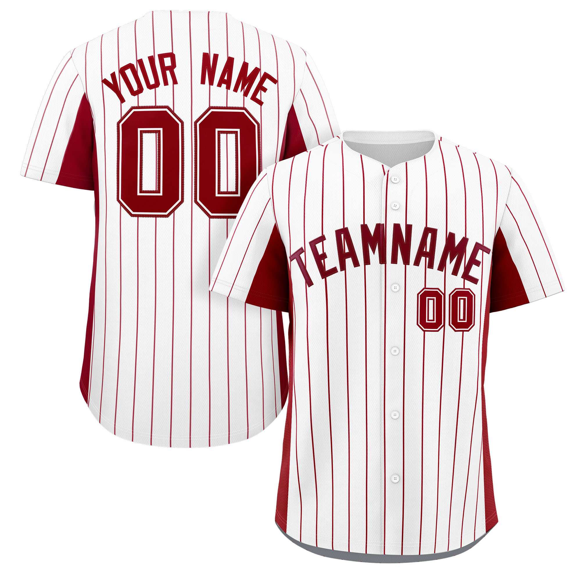 Custom White Crimson Stripe Fashion Design Full Button Authentic Baseball Jersey