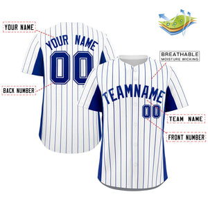 Custom White Royal Stripe Fashion Design Full Button Authentic Baseball Jersey