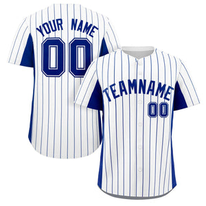 Custom White Royal Stripe Fashion Design Full Button Authentic Baseball Jersey