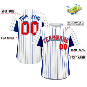 Custom White Royal-Red Stripe Fashion Design Full Button Authentic Baseball Jersey