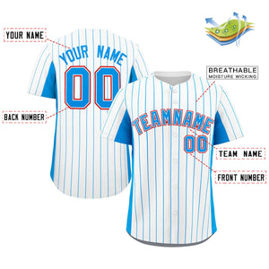 Custom White Powder Blue Stripe Fashion Design Full Button Authentic Baseball Jersey