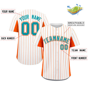 Custom White Orange-Aqua Stripe Fashion Design Full Button Authentic Baseball Jersey