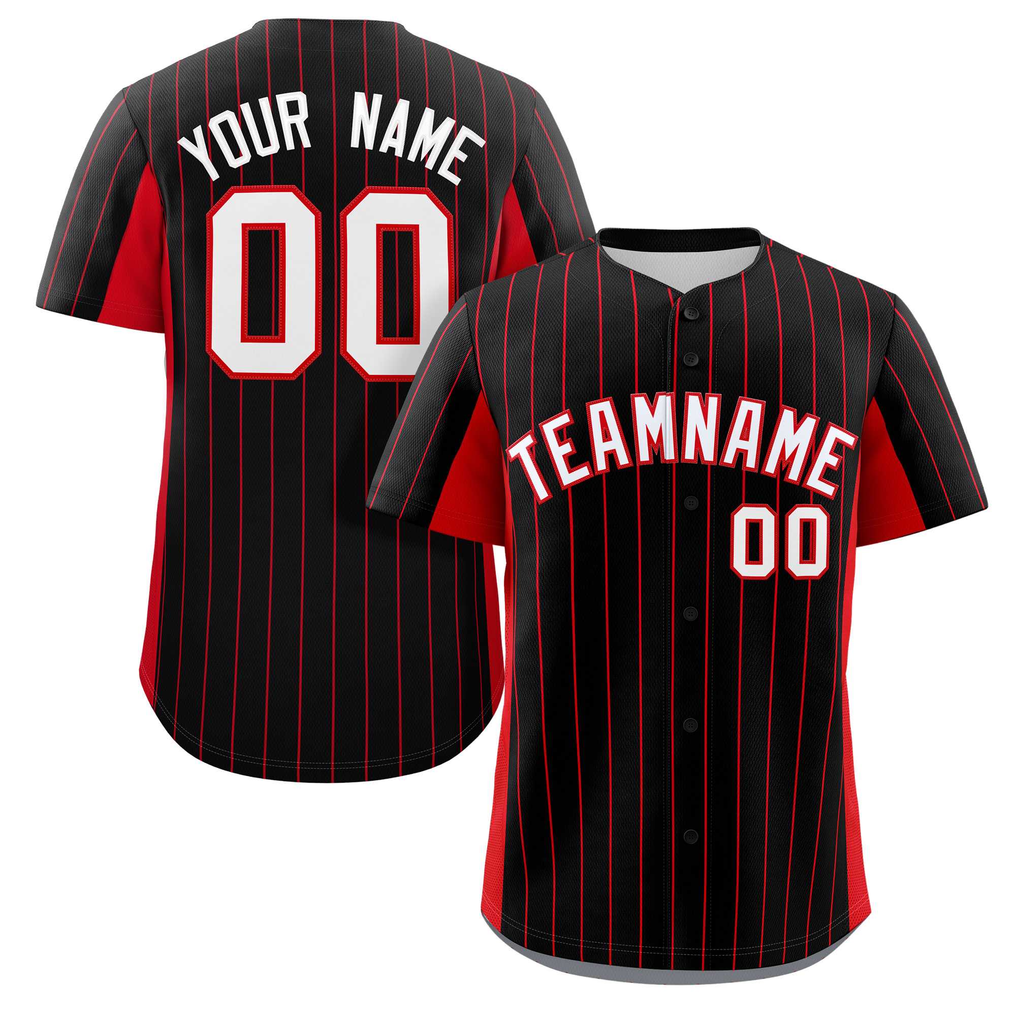 Custom Black Red-White Stripe Fashion Design Full Button Authentic Baseball Jersey