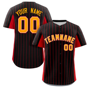 Custom Black Red-Yellow Stripe Fashion Design Full Button Authentic Baseball Jersey