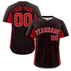 Custom Black Red Stripe Fashion Design Full Button Authentic Baseball Jersey