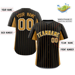 Custom Black Old Gold Stripe Fashion Design Full Button Authentic Baseball Jersey