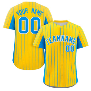 Custom Gold Powder Blue Stripe Fashion Design Full Button Authentic Baseball Jersey