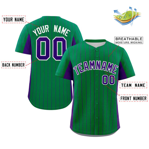 Custom Kelly Green Purple Stripe Fashion Design Full Button Authentic Baseball Jersey