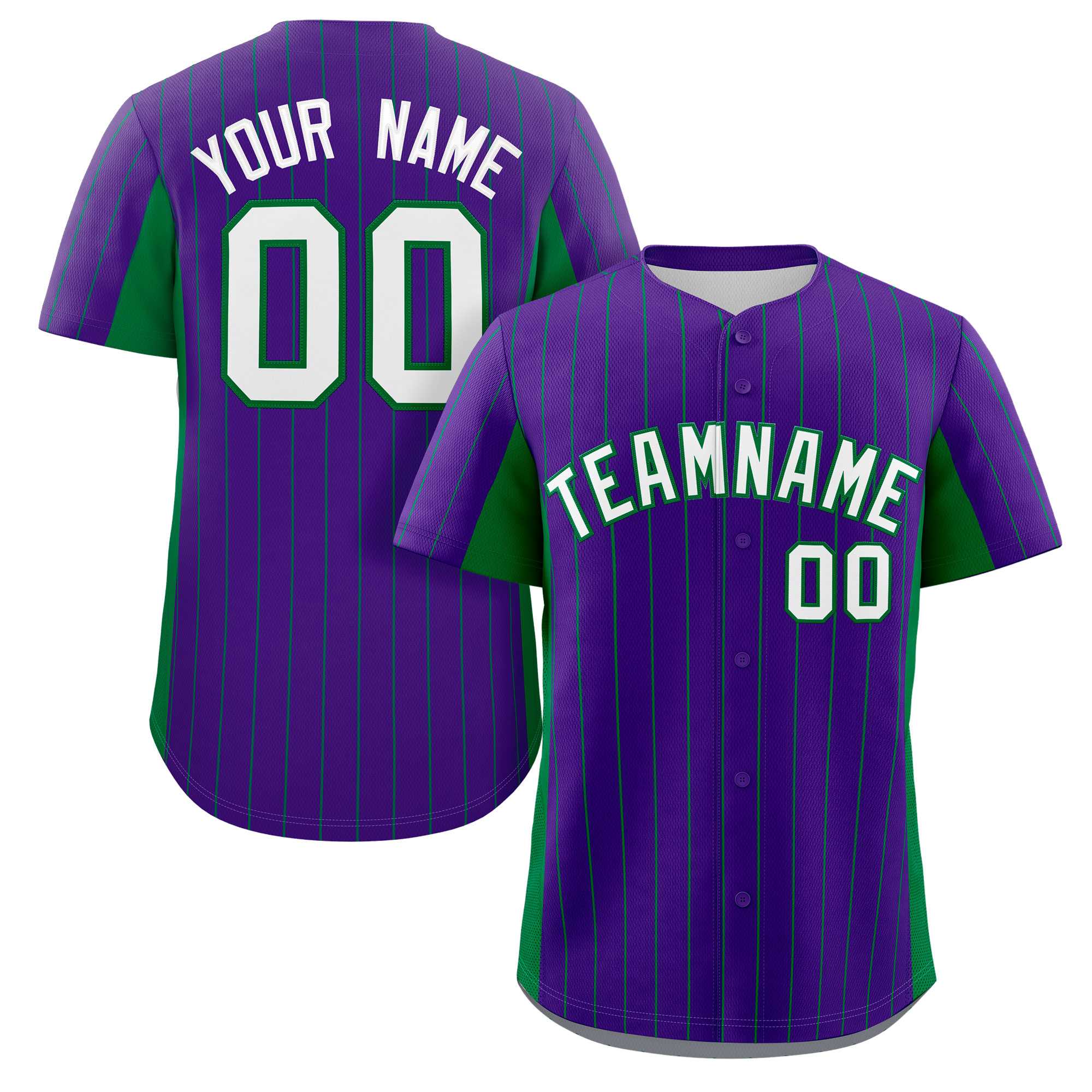 Custom Purple Kelly Green-White Stripe Fashion Design Full Button Authentic Baseball Jersey