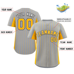 Custom Gray Gold Stripe Fashion Design Full Button Authentic Baseball Jersey