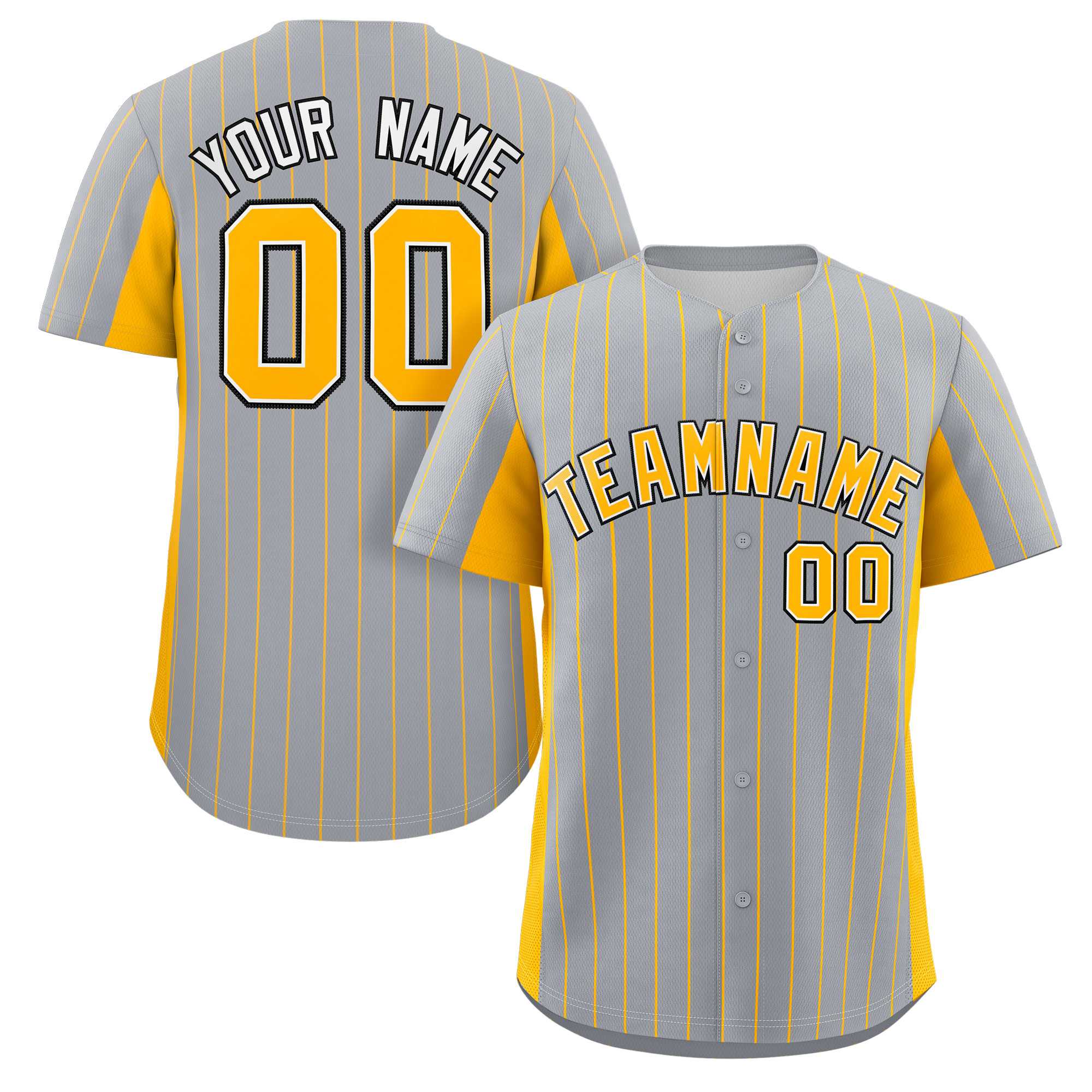 Custom Gray Gold Stripe Fashion Design Full Button Authentic Baseball Jersey