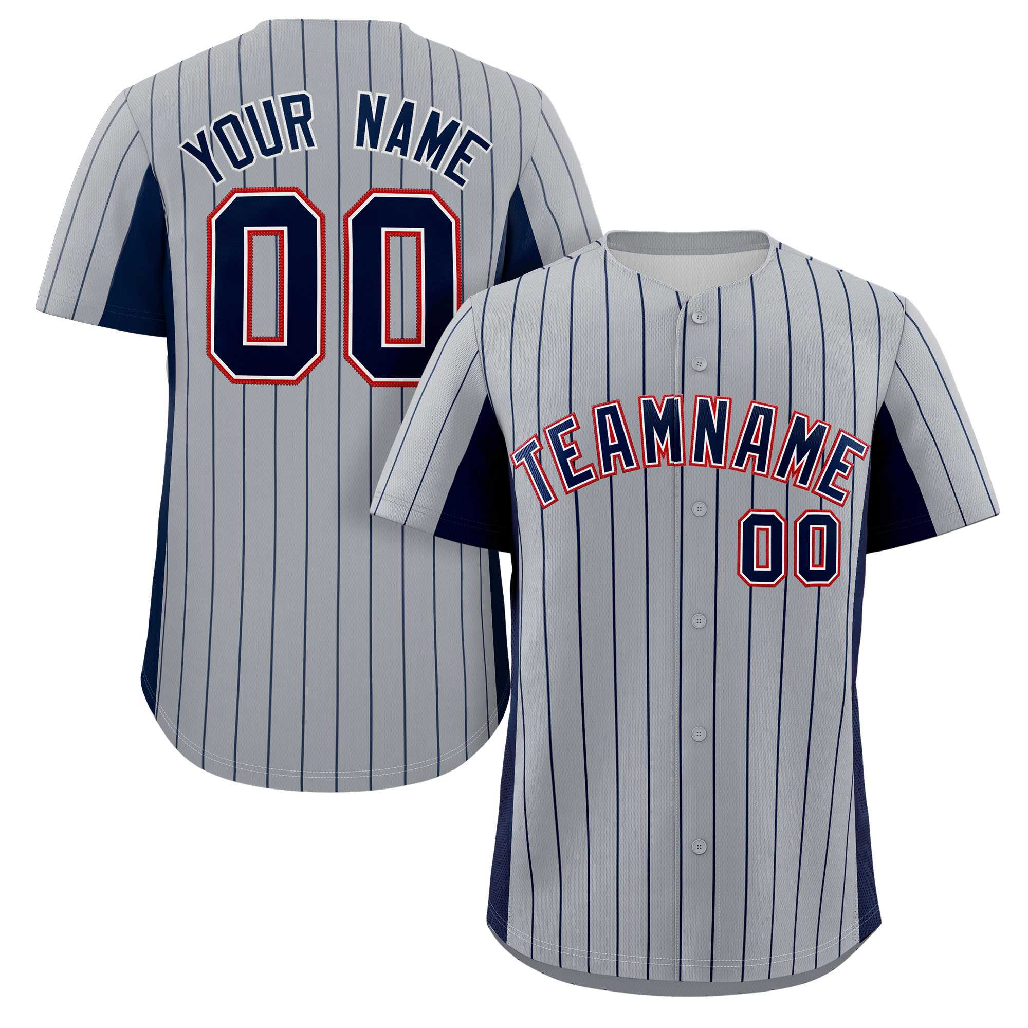 Custom Gray Navy Stripe Fashion Design Full Button Authentic Baseball Jersey