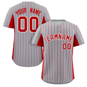 Custom Gray Red Stripe Fashion Design Full Button Authentic Baseball Jersey