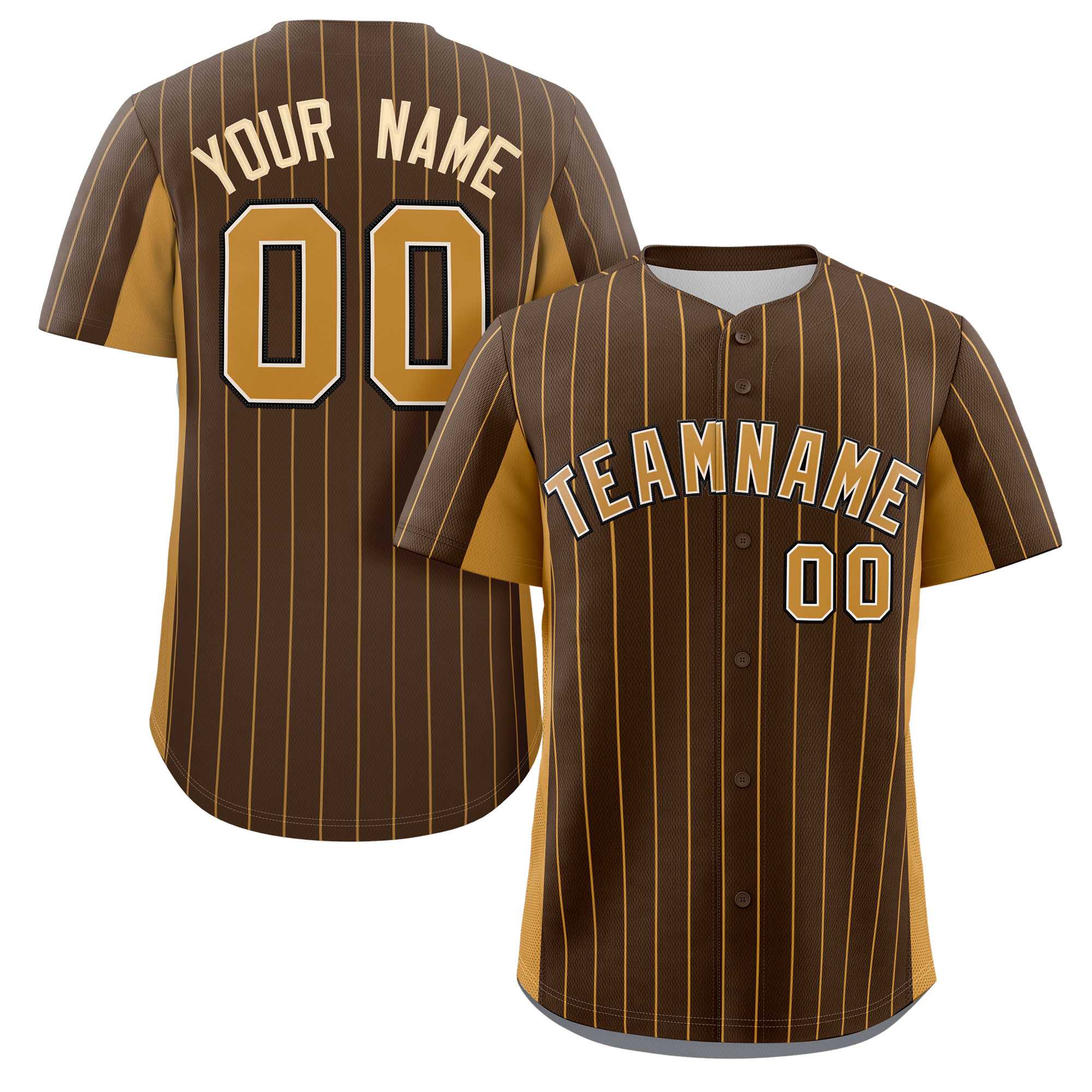 Custom Brown Gold Stripe Fashion Design Full Button Authentic Baseball Jersey