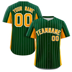 Custom Green Yellow Stripe Fashion Design Full Button Authentic Baseball Jersey