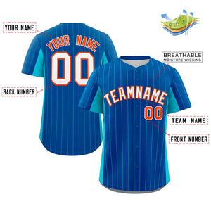 Custom Royal Sky Blue-White Stripe Fashion Design Full Button Authentic Baseball Jersey