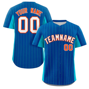 Custom Royal Sky Blue-White Stripe Fashion Design Full Button Authentic Baseball Jersey