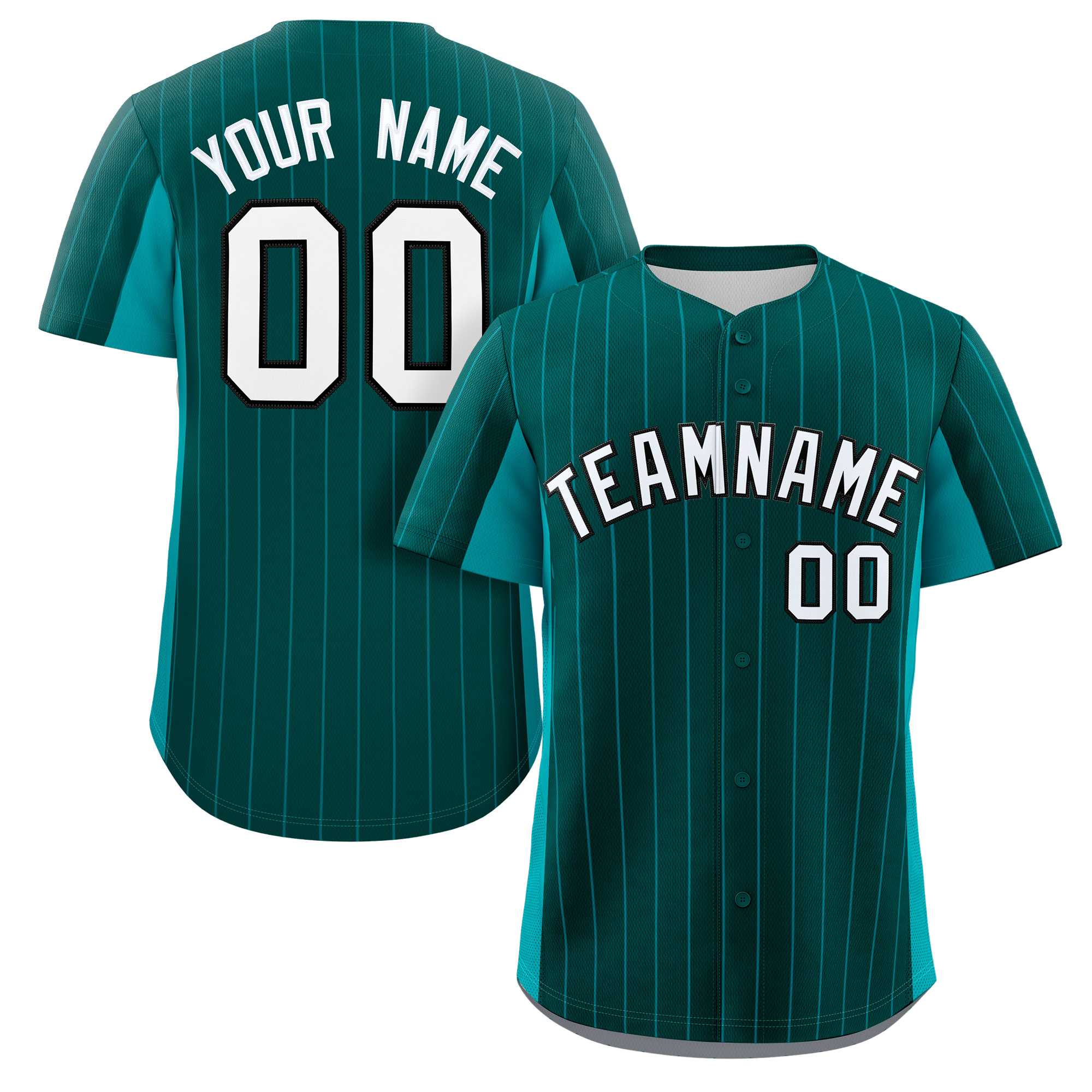 Custom Midnight Green Aqua-White Stripe Fashion Design Full Button Authentic Baseball Jersey