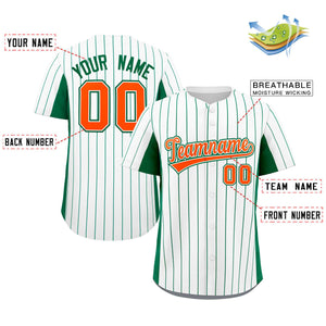 Custom White Kelly Green-Orange Stripe Fashion Design Full Button Authentic Baseball Jersey