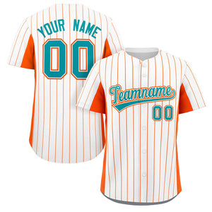 Custom White Orange-Aqua Stripe Fashion Design Full Button Authentic Baseball Jersey