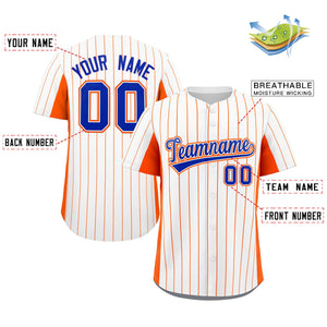 Custom White Orange-Royal Stripe Fashion Design Full Button Authentic Baseball Jersey