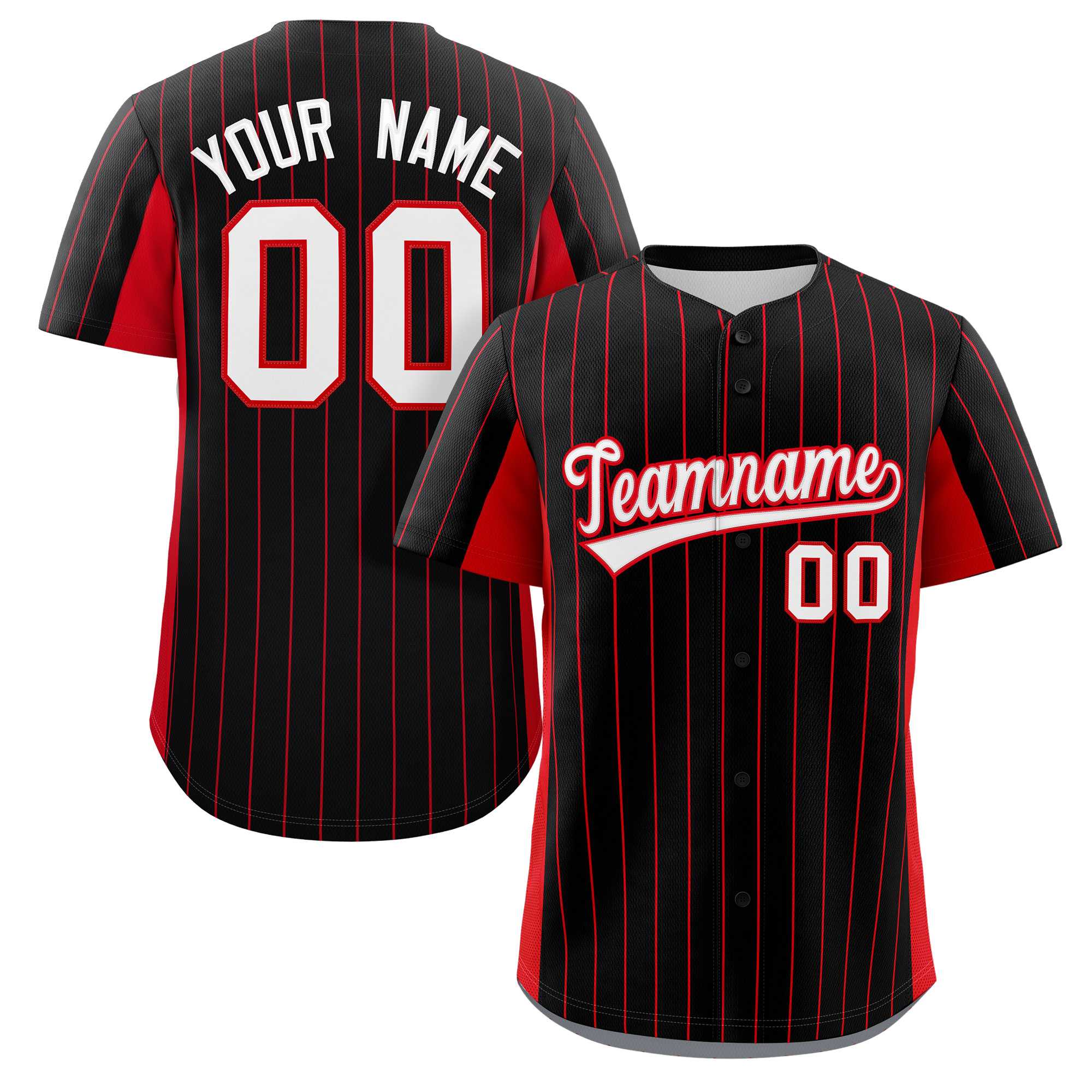 Custom Black Red-White Stripe Fashion Design Full Button Authentic Baseball Jersey