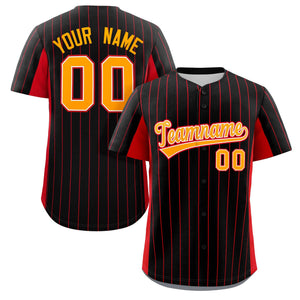 Custom Black Red-Yellow Stripe Fashion Design Full Button Authentic Baseball Jersey