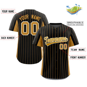 Custom Black Old Gold Stripe Fashion Design Full Button Authentic Baseball Jersey