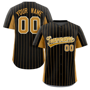 Custom Black Old Gold Stripe Fashion Design Full Button Authentic Baseball Jersey