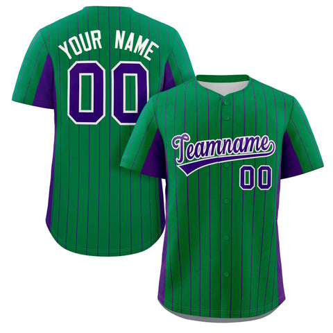 Custom Kelly Green Purple Stripe Fashion Design Full Button Authentic Baseball Jersey