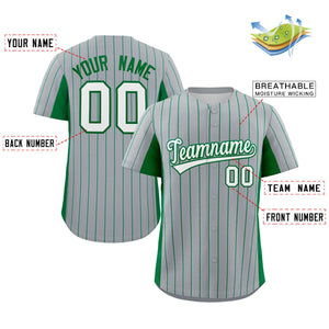 Custom Gray Kelly Green-White Stripe Fashion Design Full Button Authentic Baseball Jersey