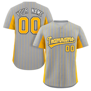 Custom Gray Gold Stripe Fashion Design Full Button Authentic Baseball Jersey