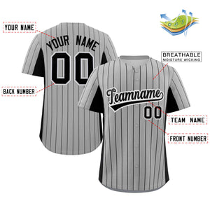 Custom Gray Black Stripe Fashion Design Full Button Authentic Baseball Jersey